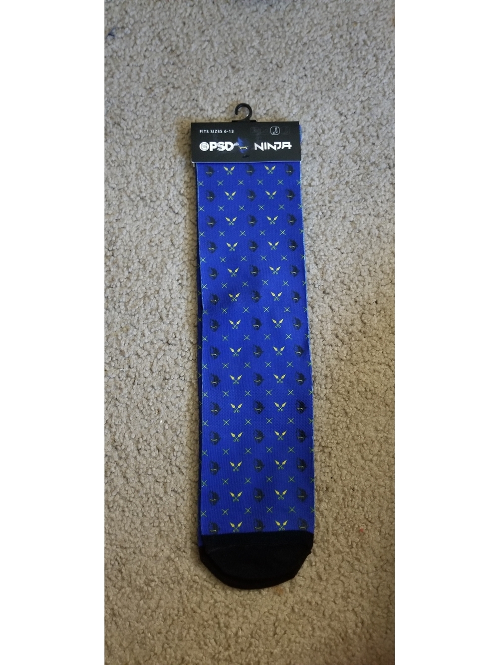 Ninja Men’s Bright Blue Crew Socks with Yellow Accents